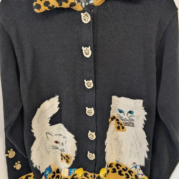 Sweater Cat Cardigan Paw Buttons Paw Print On Back Of Sleeves Size S - Picture 8 of 8